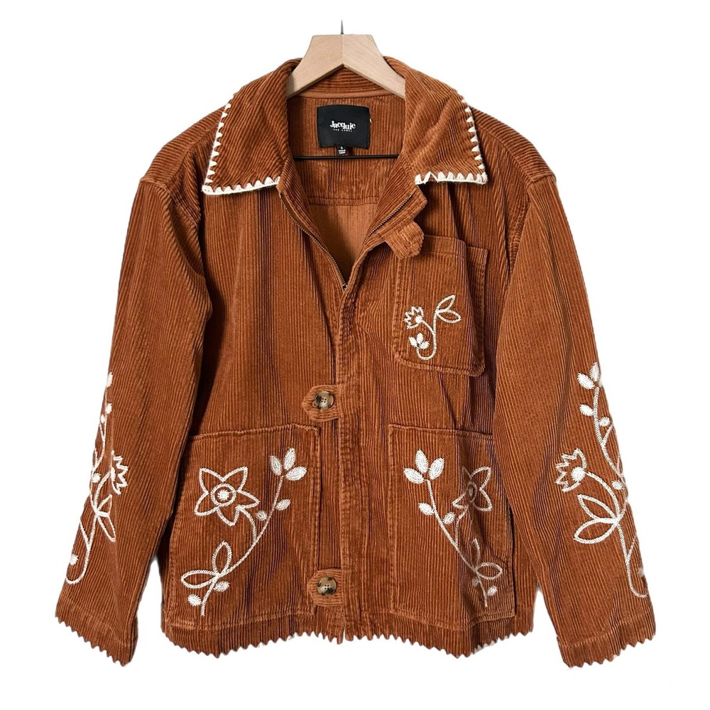 Jacquie The Label Brown Corduroy Floral Embroidered Jacket Size Small